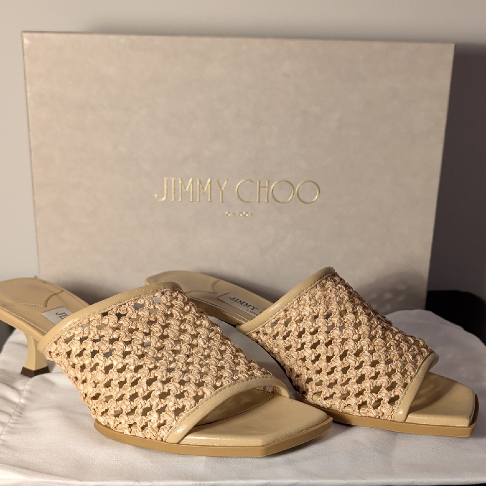 Jimmy Choo Orly 50 Raffia Woven Kitten Heels